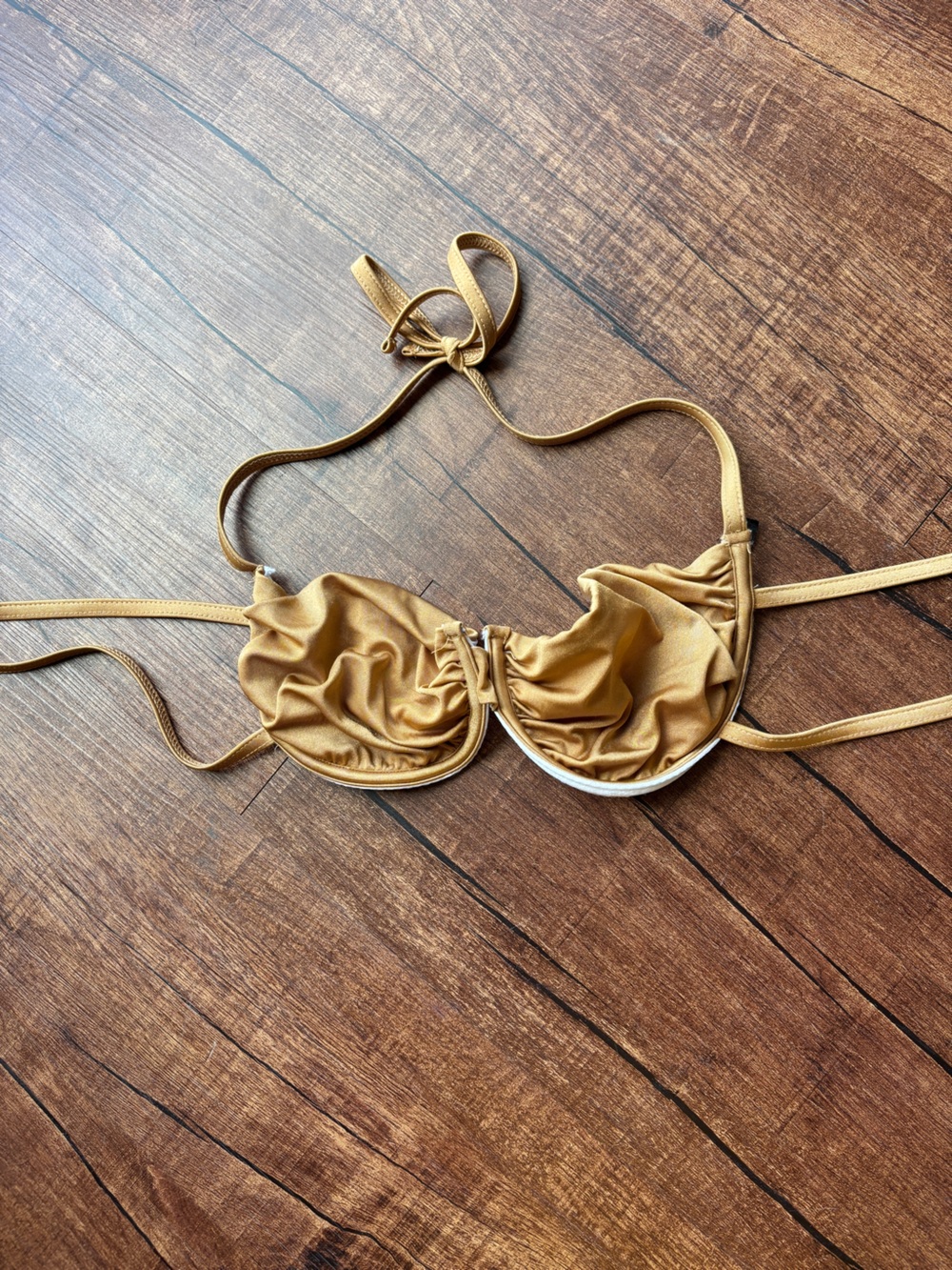PrettyLittleThing Gold Ruched Underwire Bikini Top